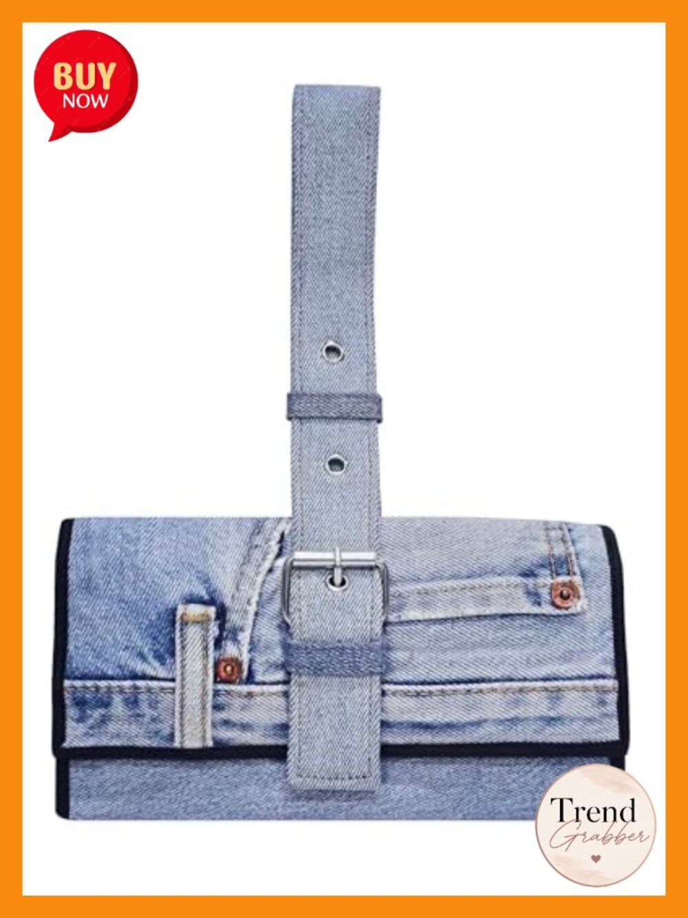 Upcycled Denim Buckle Wristlet Wallet - Jean Fabric Clutch with Adjustable